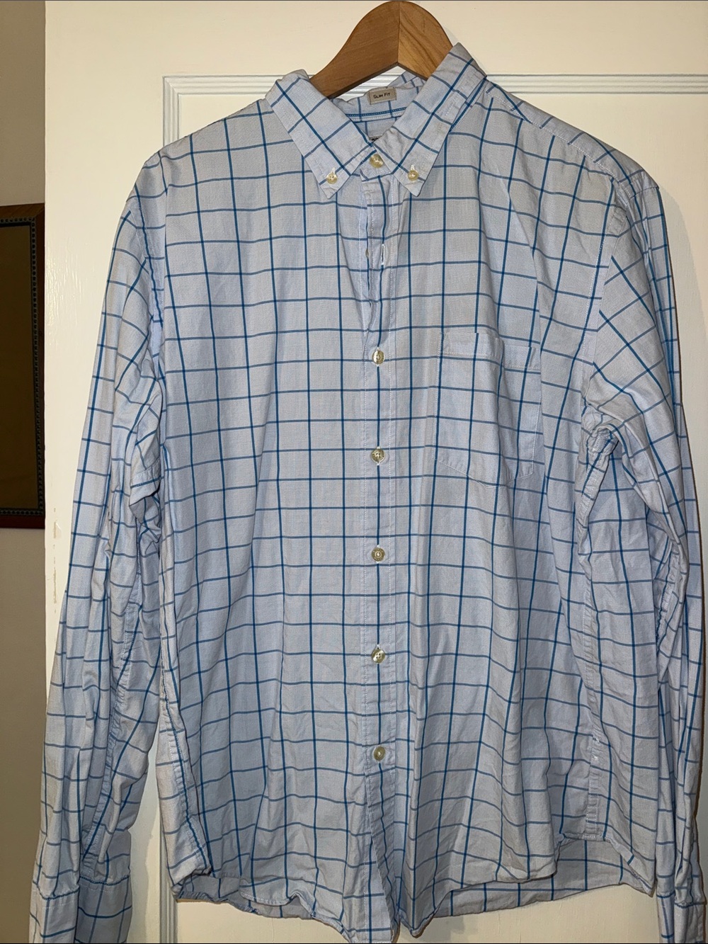 J Crew Men's Light Blue Windowpane Button-Down Shirt